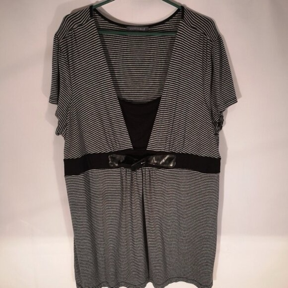 Addition Elle Ladies Cap Sleeve Black Grey Stripe Loose Fit Tunic